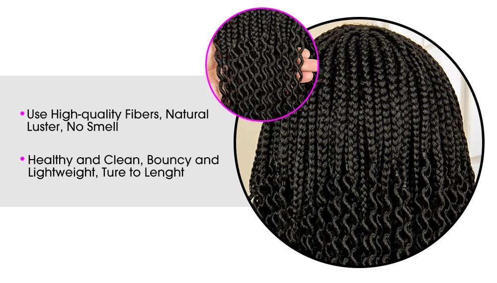 Full Machine Made Wigs Synthetic Braided Wig 14 Inches Bob Braiding Wigs Short Curly Knotless Box Braids Wigs for Black Women