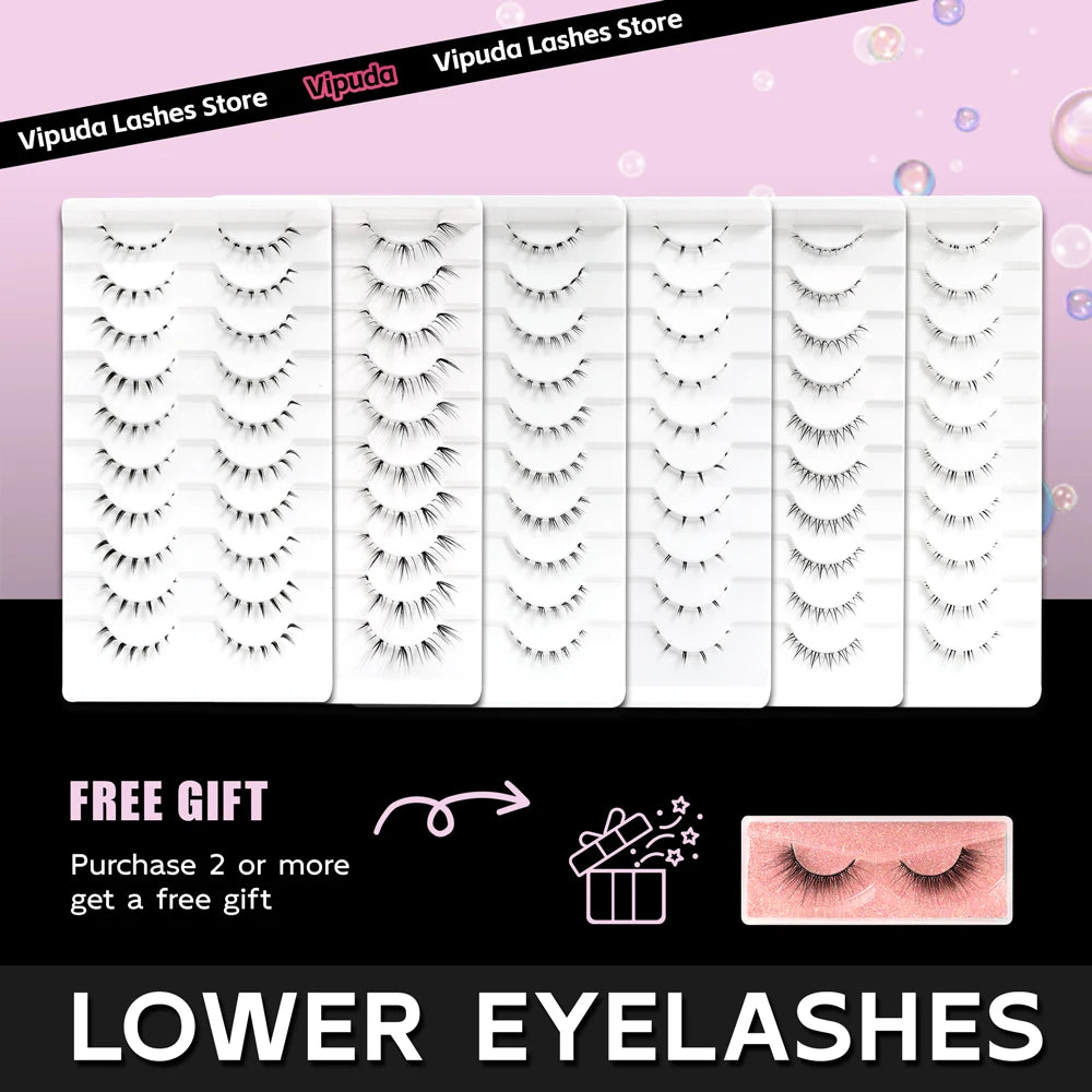 Lower Eyelashes Pack Under Eye Lashes Soft Lower Eyelashes 100% Handmade Clear Band Manga Bottom Lashes Makeup Tools