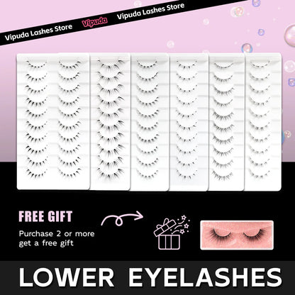 Lower Eyelashes Pack Under Eye Lashes Soft Lower Eyelashes 100% Handmade Clear Band Manga Bottom Lashes Makeup Tools