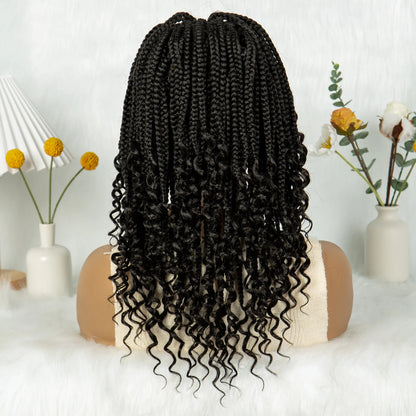 Kima Short Synthetic Box Braided Wigs Full Lace Wig Top Cornrow Braided with Curly End for Black Women