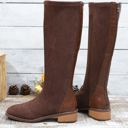 Women's Fashion Boots Spring and Autumn New Style Round Toe Back Zipper Knee-high Boots Women Stitching High Boots Simple Boots