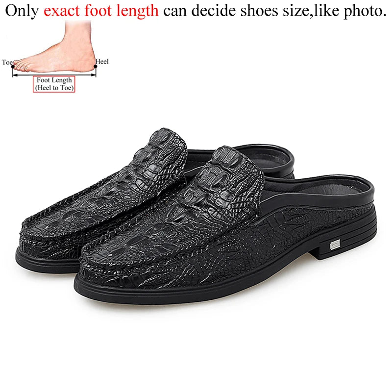 Half Shoes For Men Mules Genuine Leather Slippers Summer Fashion Slip On Shoes Big Size 46 47