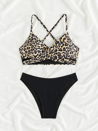 Leopard Patterned Print Bikini 2 Piece Bathing Suit