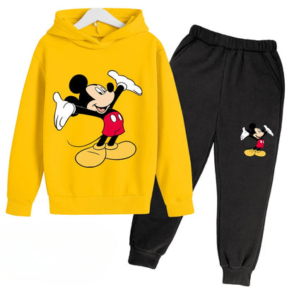 Mickey Anime Cartoon Printing Long Sleeve Pullovers Hoodie Pants Set Children Sportswear Boys And Girls Autumn Spring Streetwear