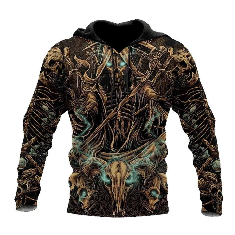 Men's Four Seasons Fashion 3D Printed Hoodie 3D Skull Print Men's Fashion Men's Horror Hoodie Top 2024