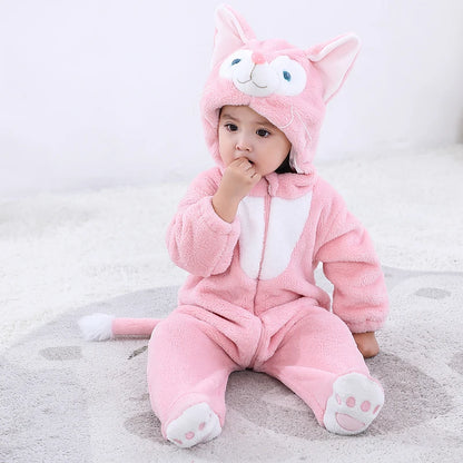 Anime Bear Baby Girl Boy Clothes Romper Lovely Infant Baby Onesie Bodysuit Newborn Zipper Hooded Flannel Cosplay Jumpsuits