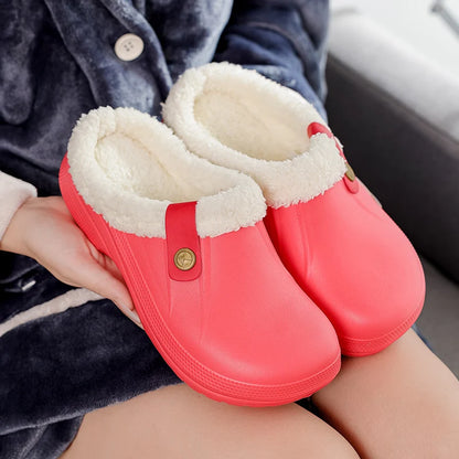 YRZL Men Women Slippers Waterproof EVA Warm Furry Wrapped Slippers Indoor Home Cotton Shoes Fur Slides Plush Winter Slippers