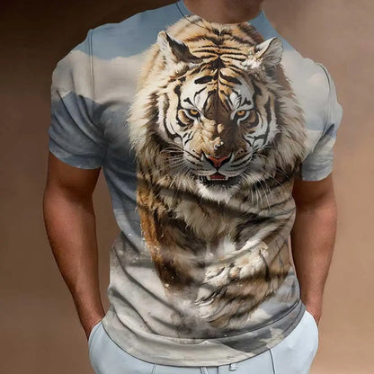 Fashionable 3D Fierce Tiger Print Men's T-Shirt Retro Loose Oversized Short Sleeve Eye Catching Man Clothing 2024 Tees