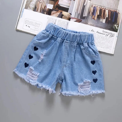 Kid 2025 Summer Denim s For Fashion Girl Princess Jeans Children Pants Shorts Flower Girls Clothing