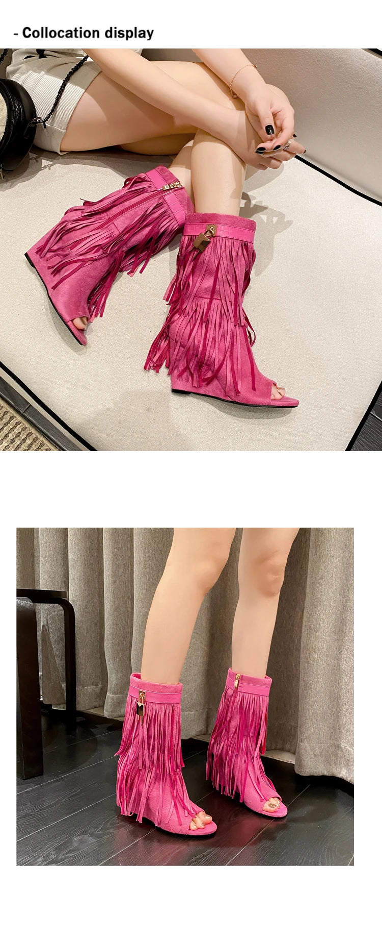 Eilyken Designer Fringe Wedges  Boot Sandals Woman High Heels Open Toe Party Prom Shoes 2024 Sexy Zipper Female Pumps