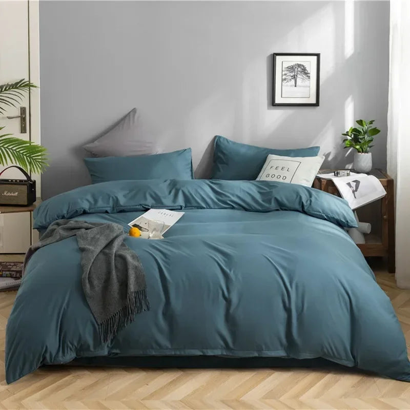 100% Cotton Bedding Set,Twin Size Duvet Cover 200x200,Skin Friendly Breathable,2 Pillowcase,No Bed Sheet,Solid Color