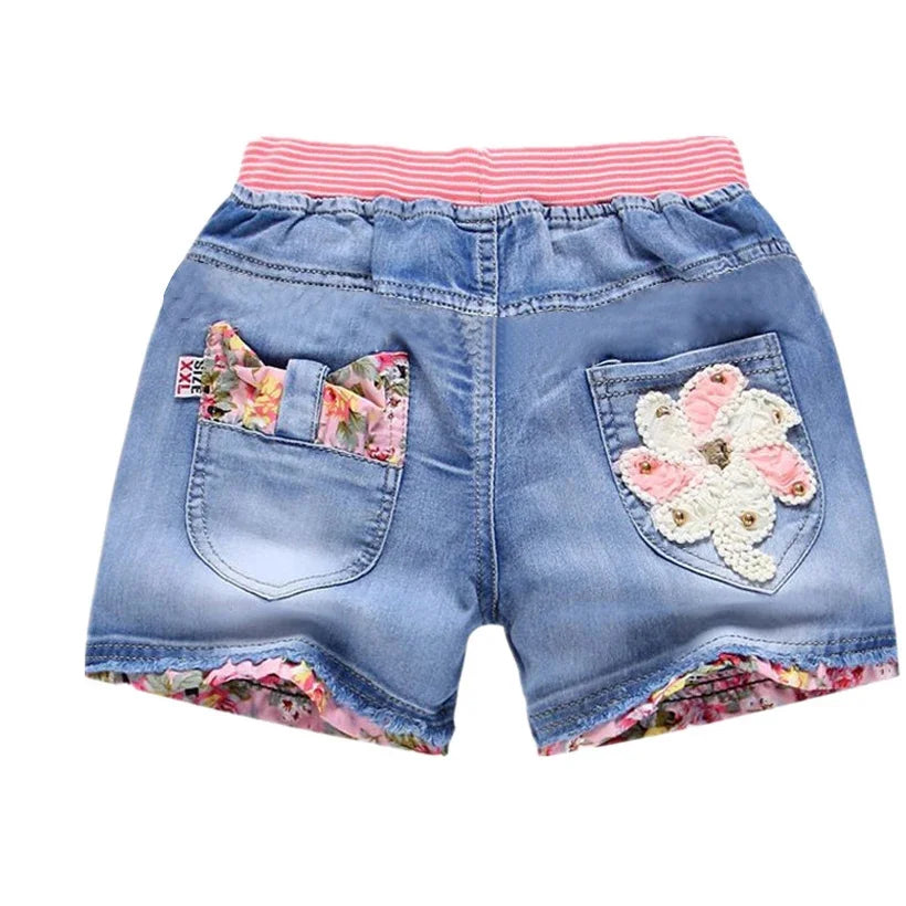 Kid 2025 Summer Denim s For Fashion Girl Princess Jeans Children Pants Shorts Flower Girls Clothing