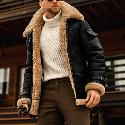 Faux Fur Men jacket Buttons Mid-calf Length Men Winter Overcoat Thicken Plush Thermal Warm Men Coat Men's Furry Coat Outwear