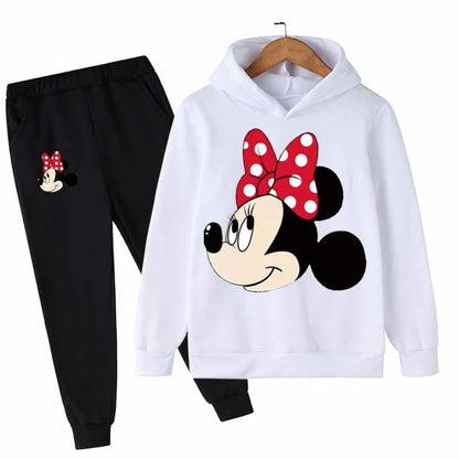 Mickey Minnie Mouse Girls Suit Kids Long Sleeve Cartoon Hoodies+Long Pants 2pcs Set Child Sports Clothing Casual Girls Outfits