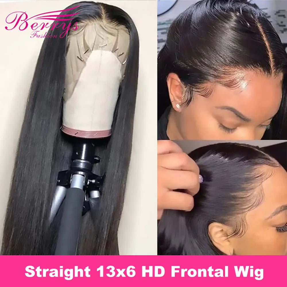 Berry's Fashion Hair Straight 13x6 HD Lace Front Human Hair Wigs Pre Plucked 5x5 Lace Closure Wig And 13x4 Lace Frontal Wig 250%