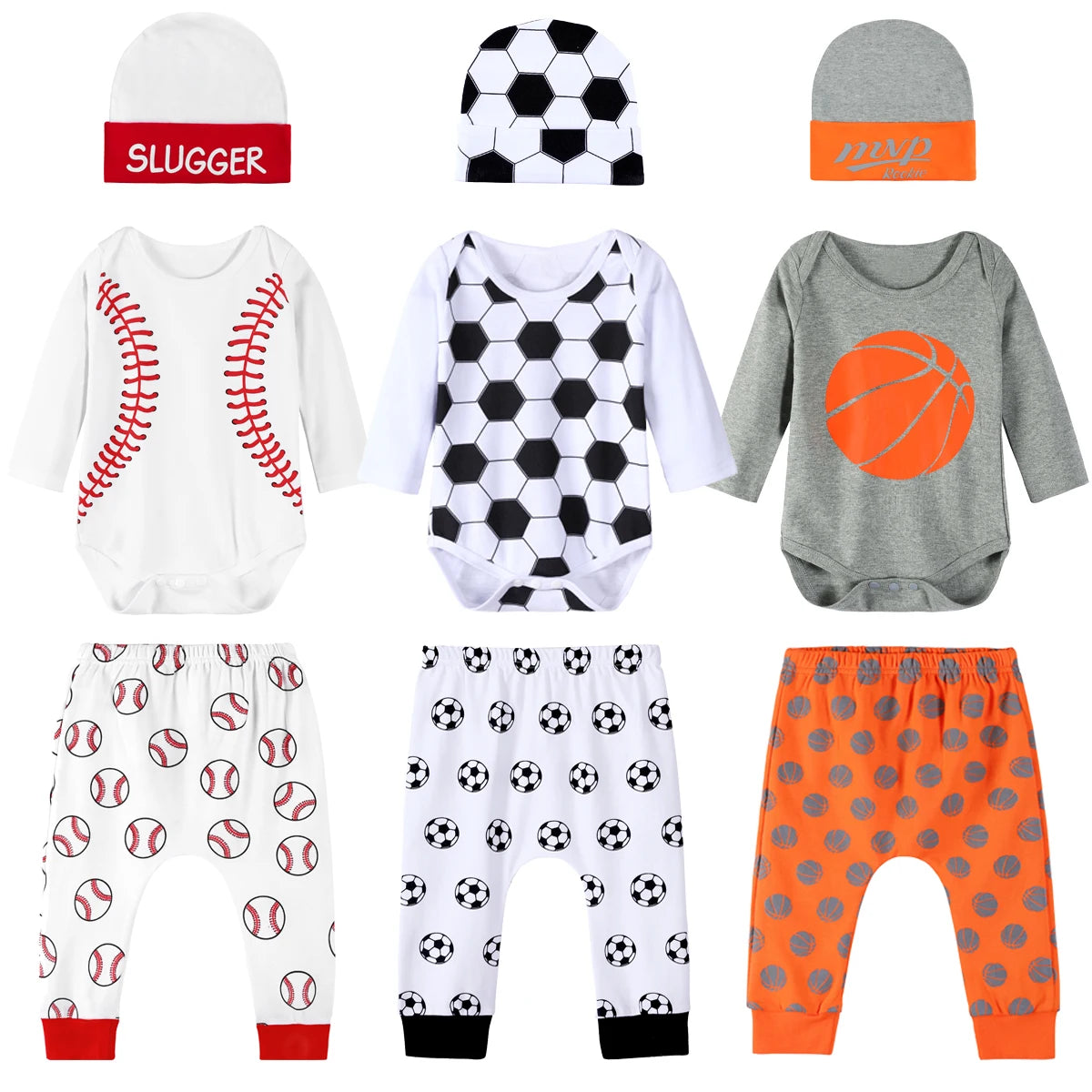 Baby Boys Sports Costume Outfits Infant Cotton Clothing Set Newborn Basketball Pattern Bodysuit Party Photo Props 3 PCS