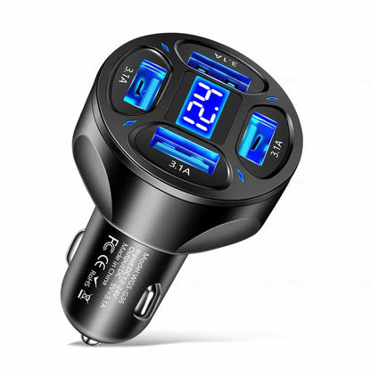 4 Ports USB 3.0 Car Charger 66W Fast Charging Quick Charge Car Mobile Phone Charger Adapter For iPhone 14 13 mi