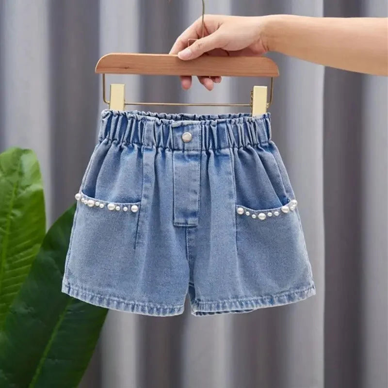 Kid 2025 Summer Denim s For Fashion Girl Princess Jeans Children Pants Shorts Flower Girls Clothing