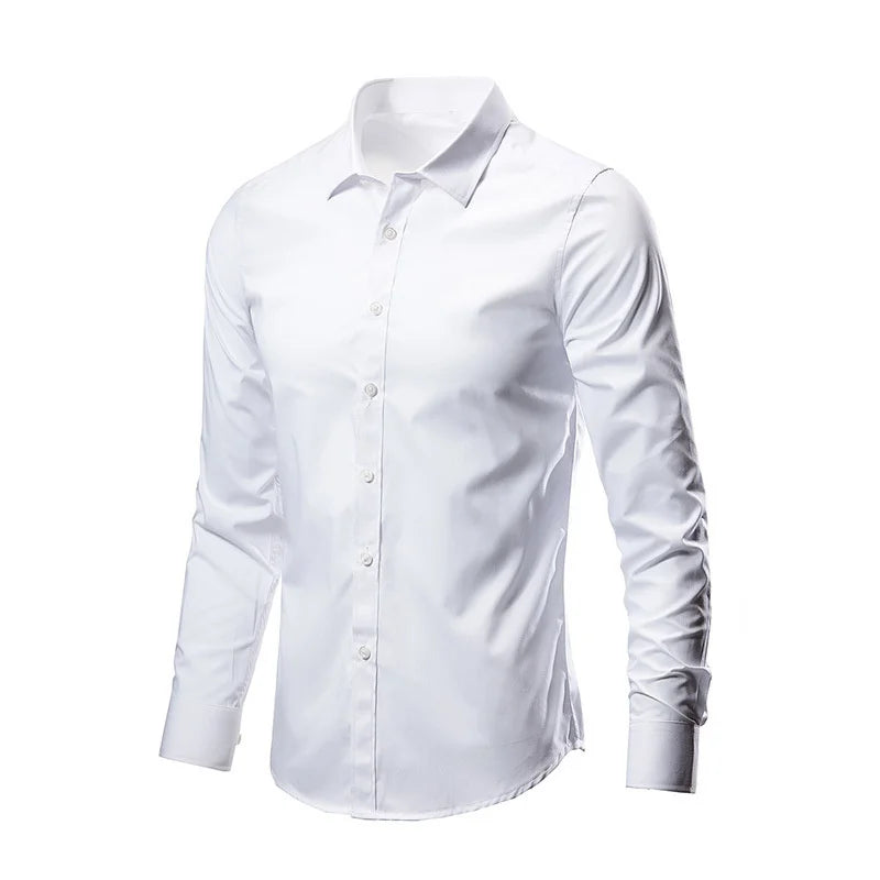 All Season Fashion Men's Business Dress Slim Fit Working Shirt Anti-Wrinkle Solid Long Sleeve Social Formal Shirts For Men