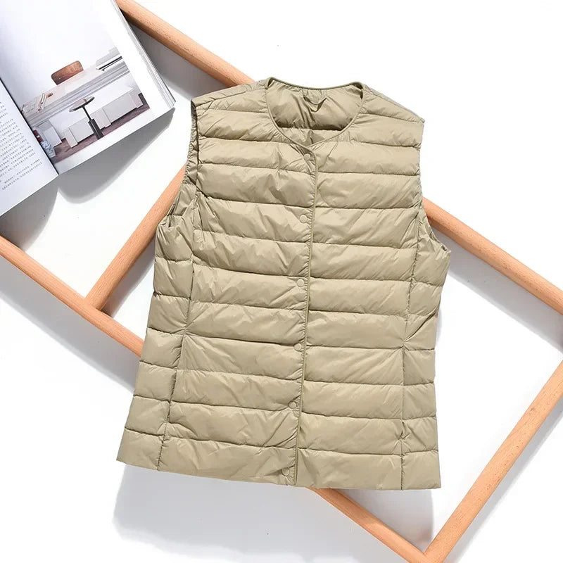 2024 New Spring Autumn Fashionable Outerwear Warm Vests Light Down Women Waistcoat Portable Warm Sleeveless Liner Casual