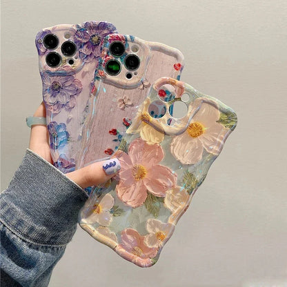 Fashion Laser Blue Light Flowers Phone Case For iPhone 15 14 Pro Max 11 12 13 Pro Max 14Pro 13Pro Luxury Shockproof Soft Cover