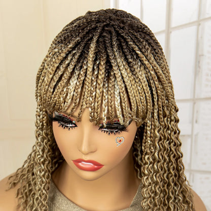 Full Machine Made Wigs Synthetic Braided Wig 14 Inches Bob Braiding Wigs Short Curly Knotless Box Braids Wigs for Black Women