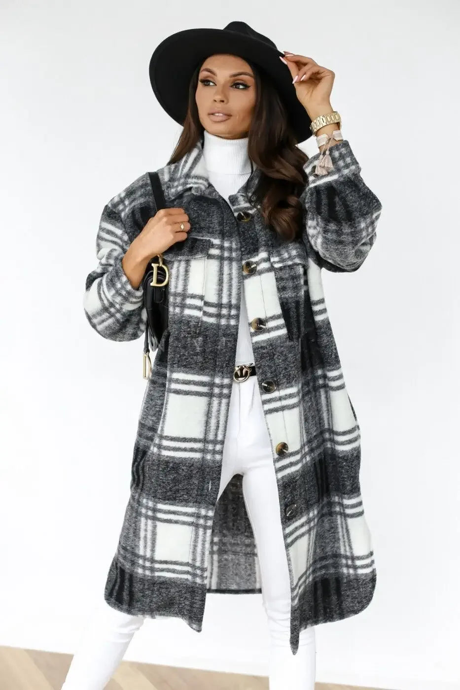 Women's Plaid Long Sleeve Shirt Jacket Medium-length Printing Women's Clothing