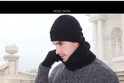 Men's Autumn Winter Keep Warm Set Unisex Beanie Gloves Scarf Male Woolen Yarn Knit Muffler Solid Color Hat Wholesale Drop Ship