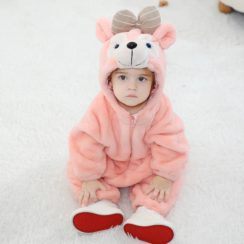 Anime Bear Baby Girl Boy Clothes Romper Lovely Infant Baby Onesie Bodysuit Newborn Zipper Hooded Flannel Cosplay Jumpsuits