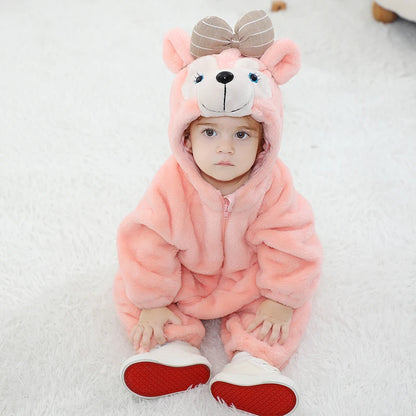 Anime Bear Baby Girl Boy Clothes Romper Lovely Infant Baby Onesie Bodysuit Newborn Zipper Hooded Flannel Cosplay Jumpsuits