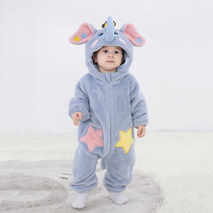 Anime Bear Baby Girl Boy Clothes Romper Lovely Infant Baby Onesie Bodysuit Newborn Zipper Hooded Flannel Cosplay Jumpsuits