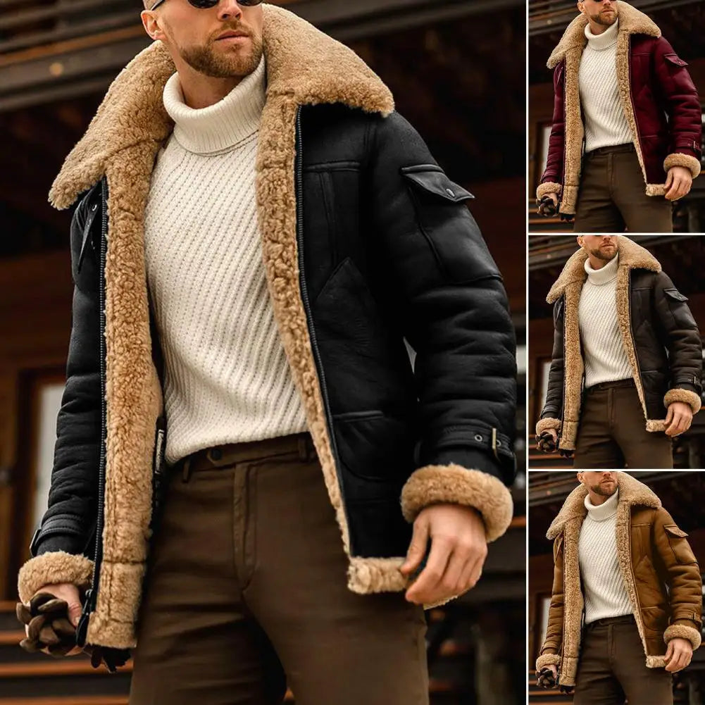 Faux Fur Men jacket Buttons Mid-calf Length Men Winter Overcoat Thicken Plush Thermal Warm Men Coat Men's Furry Coat Outwear