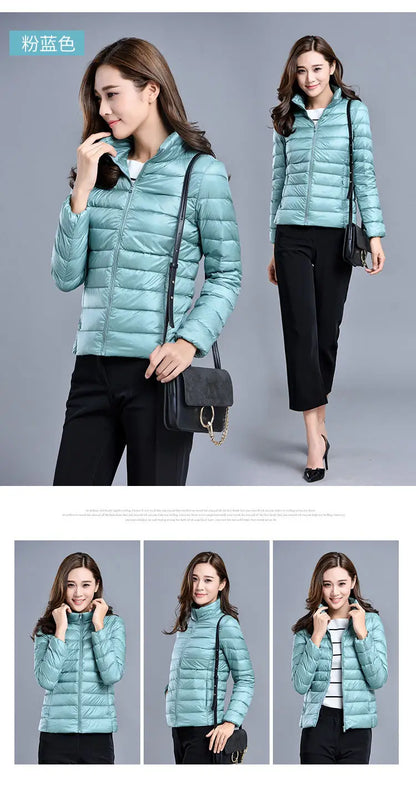 Women 90% White Duck Down Jackets Women's Ultra Light Thin Duck Down Coat Autumn Winter Warm Stand Collar Hiking All season Hot