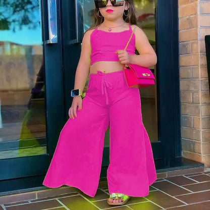 Summer Children's Clothing Sets For Baby Kids Girls Halter Crop Tops+Wide Leg Pants Toddler Child Girl New Clothing Outfits 1-8Y