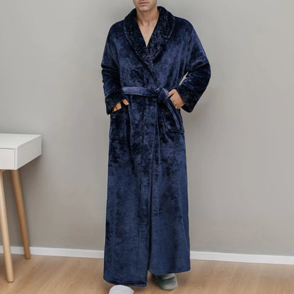 Women and  Men Winter Plus Size Thicken Warm Flannel Hooded Bathrobe Extra Long Coral Fleece Bath Robe Night Dressing Gown Sleepwear