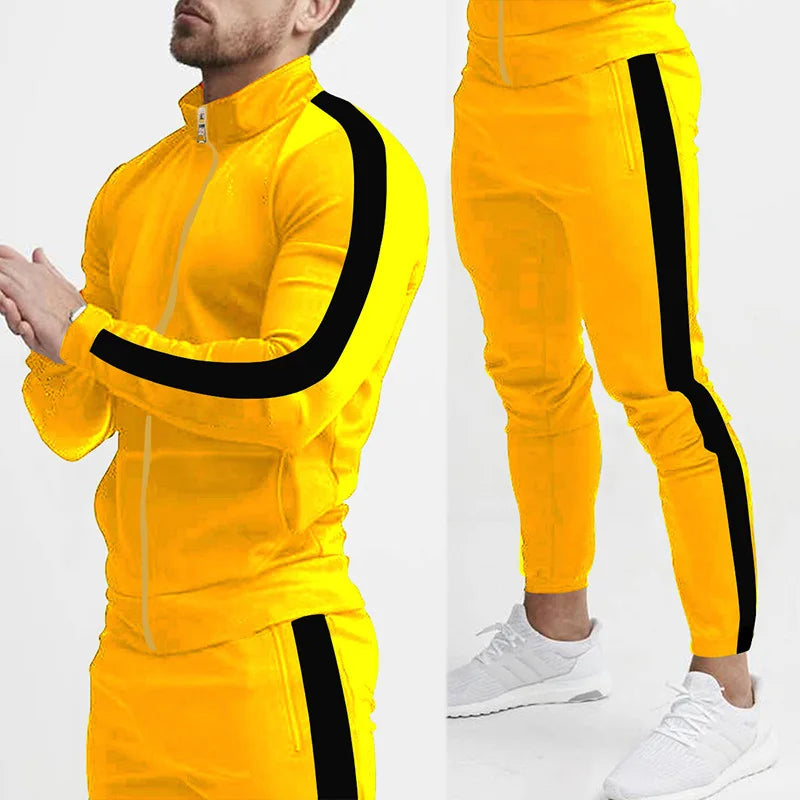 cross-border Europe, America, autumn and winter new casual men's sports suit color matching men's clothing