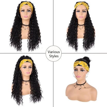 Headband Wigs for Black Women Synthetic 24INCH Wet and Wavy Headband Wig Curly Wave Wigs Glueless Long Wigs for Daily Party