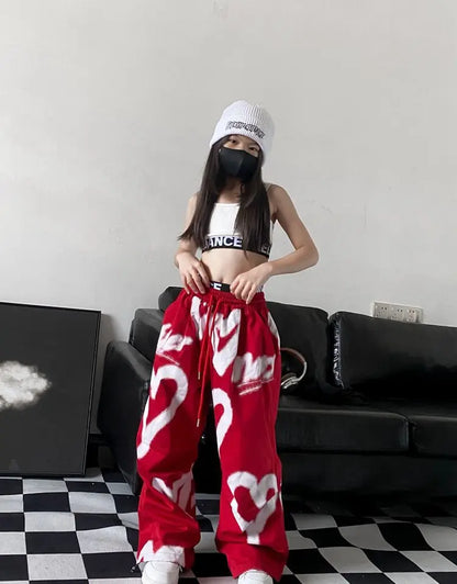 1pc hip hop 2025 summer teens tracksuit Girls cloth heart letters graffiti t-shirt or print long wide leg pant Kid 8 10 12 year