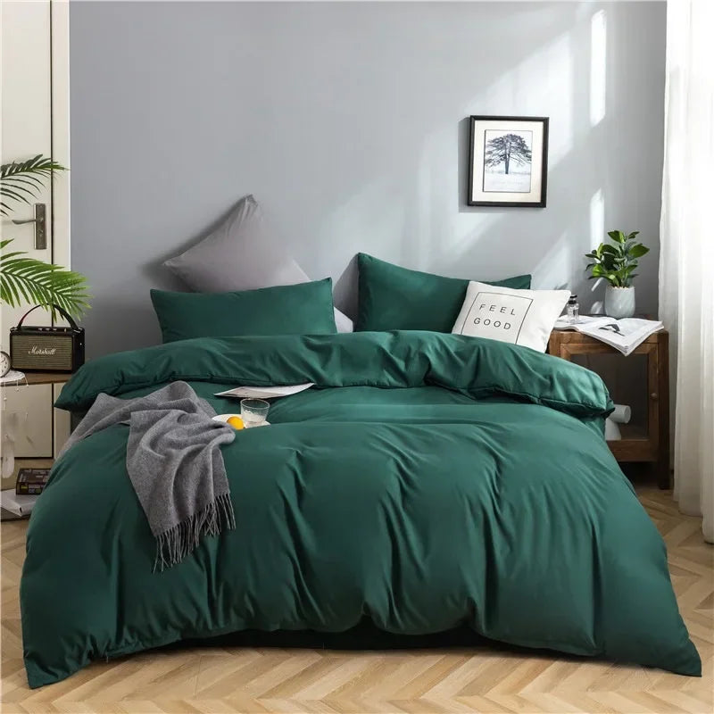 100% Cotton Bedding Set,Twin Size Duvet Cover 200x200,Skin Friendly Breathable,2 Pillowcase,No Bed Sheet,Solid Color