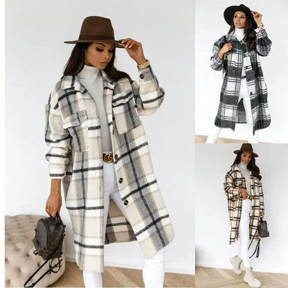 Women's Plaid Long Sleeve Shirt Jacket Medium-length Printing Women's Clothing