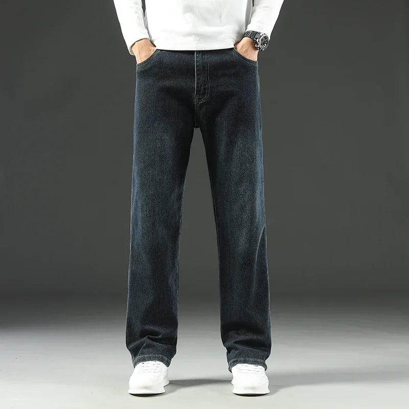 2024 New Men's Jeans Loose Comfortable Straight Casual Business Trousers Versatile Wide-leg Autumn Winter Collection