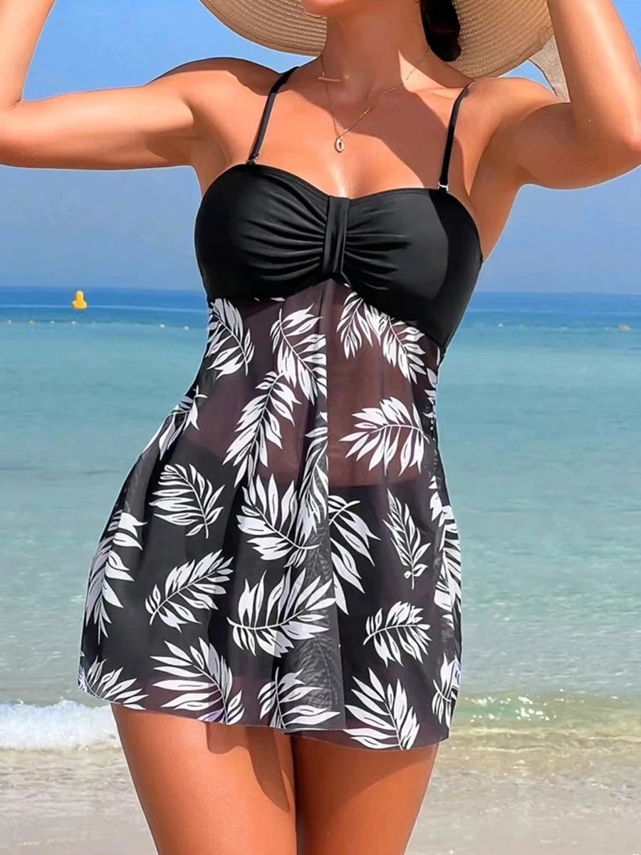 Short Dress Tankini With Shorts Swimsuit Women Swimwear Female Padded Printed Bathing Swim Suit Swimming Beachwear Summer