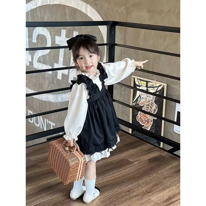 Spring Kids Girl Nolita Set 2023 New Children’s Clothing Long-sleeved Shirt + Overalls Dress 2PCS Suit Baby Girl Clothes Set