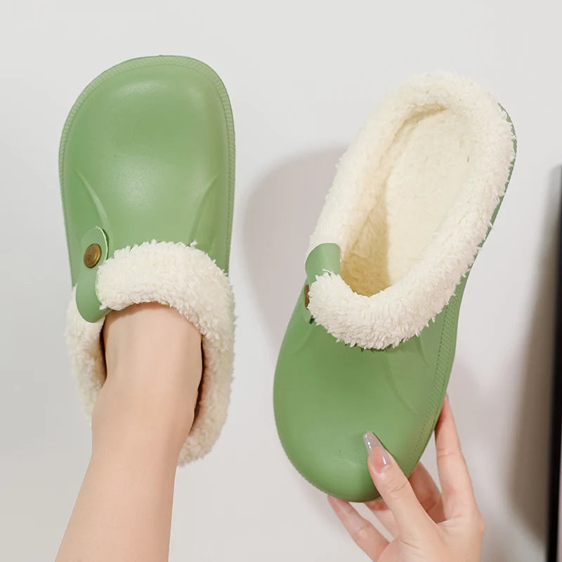 YRZL Men Women Slippers Waterproof EVA Warm Furry Wrapped Slippers Indoor Home Cotton Shoes Fur Slides Plush Winter Slippers