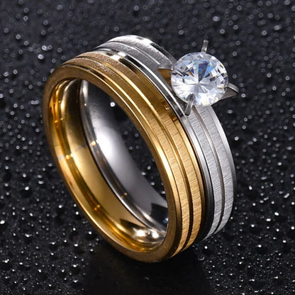 Simple Stainless Steel Wedding Ring For Women Men Never Fade Gold Color Female Male Classic Engagement Alliance Ring Sets