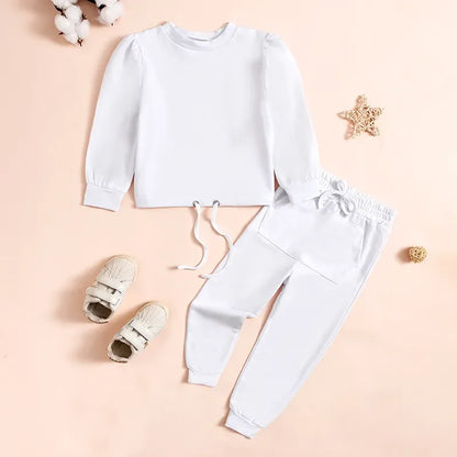 Spring New Girls Fashion O Neck Long Sleeve Pullover Top + Pants 2 Pieces Set Casual Kids Clothes