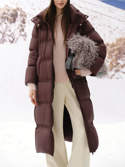 FSLE 252G Filling Amount Women Winter Thicken Long Down Coats Black Hooded All-Match Straight Winter Down Jackets 24FS14728