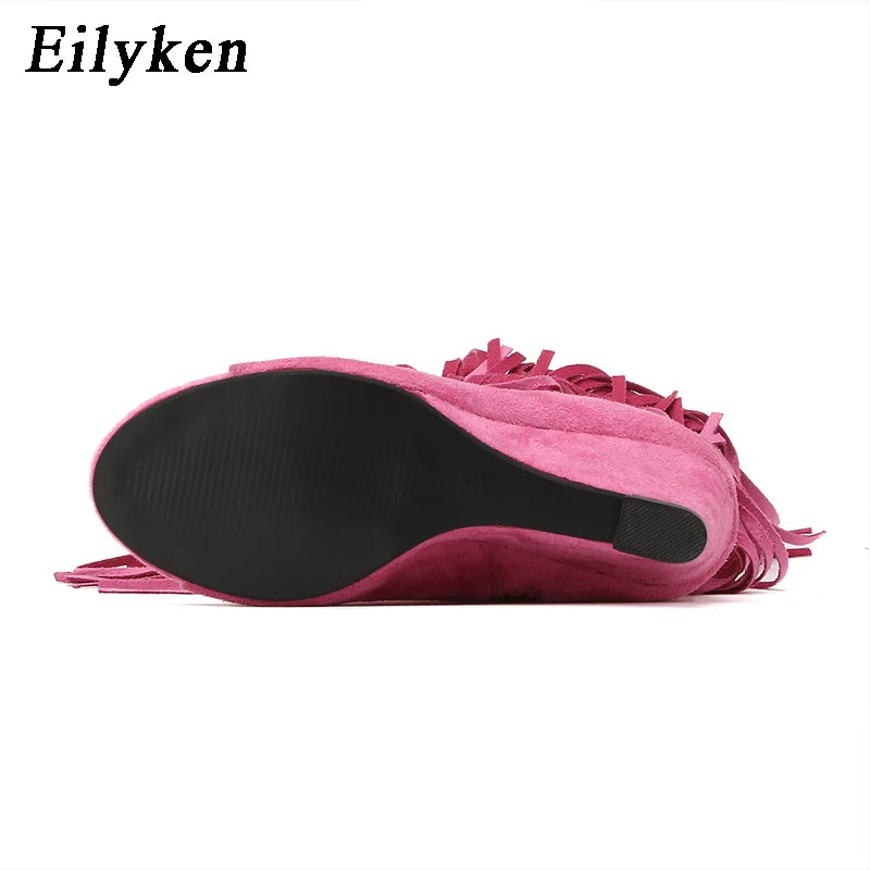 Eilyken Designer Fringe Wedges  Boot Sandals Woman High Heels Open Toe Party Prom Shoes 2024 Sexy Zipper Female Pumps