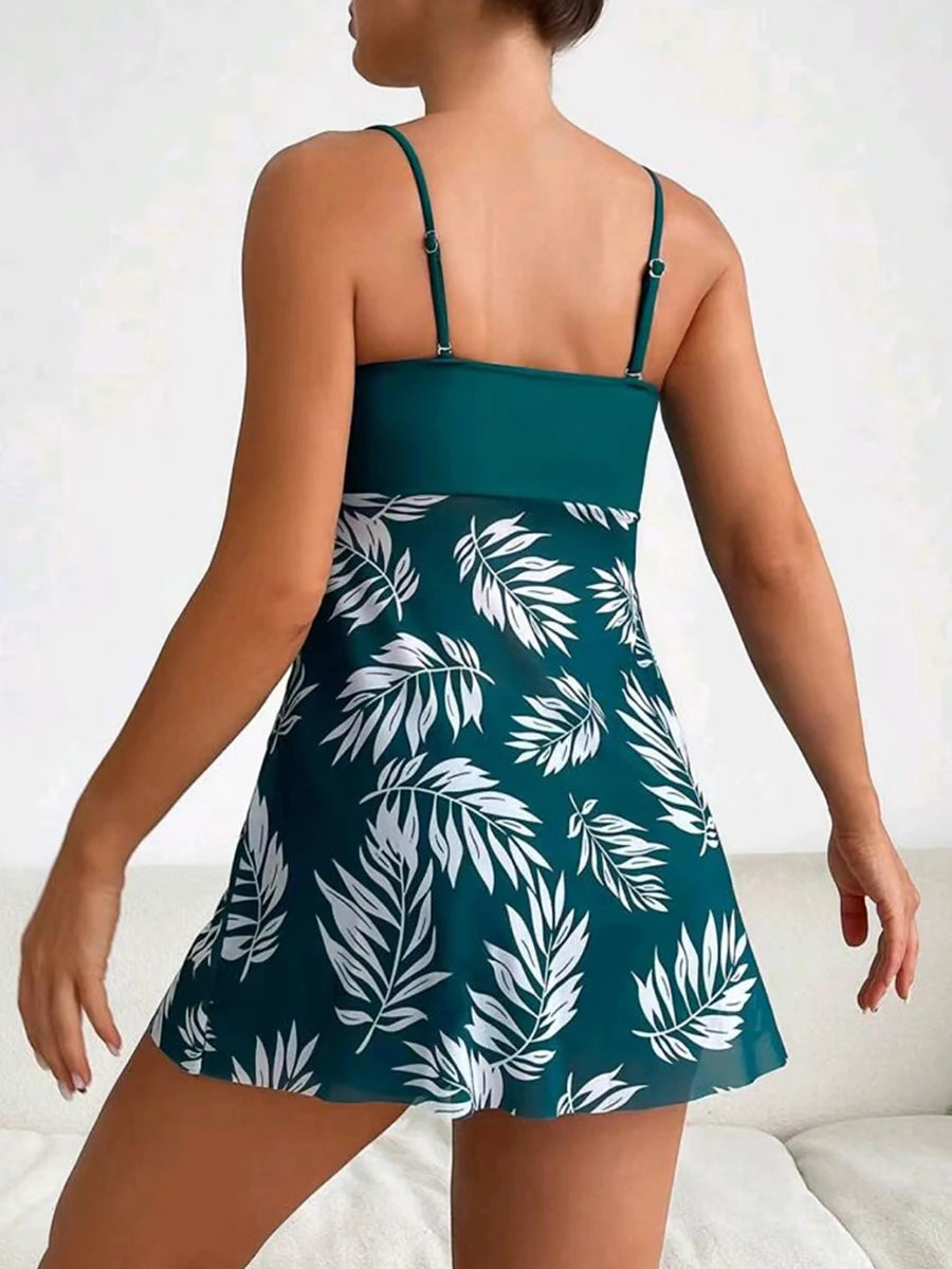 Short Dress Tankini With Shorts Swimsuit Women Swimwear Female Padded Printed Bathing Swim Suit Swimming Beachwear Summer