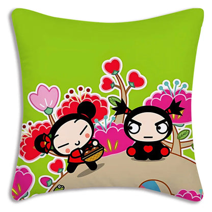 Pillow Covers Cartoon Kawaii Pucca Anime Manga Sofa Decorative Home Double-sided Printing Short Plush Cute Cushion Cover